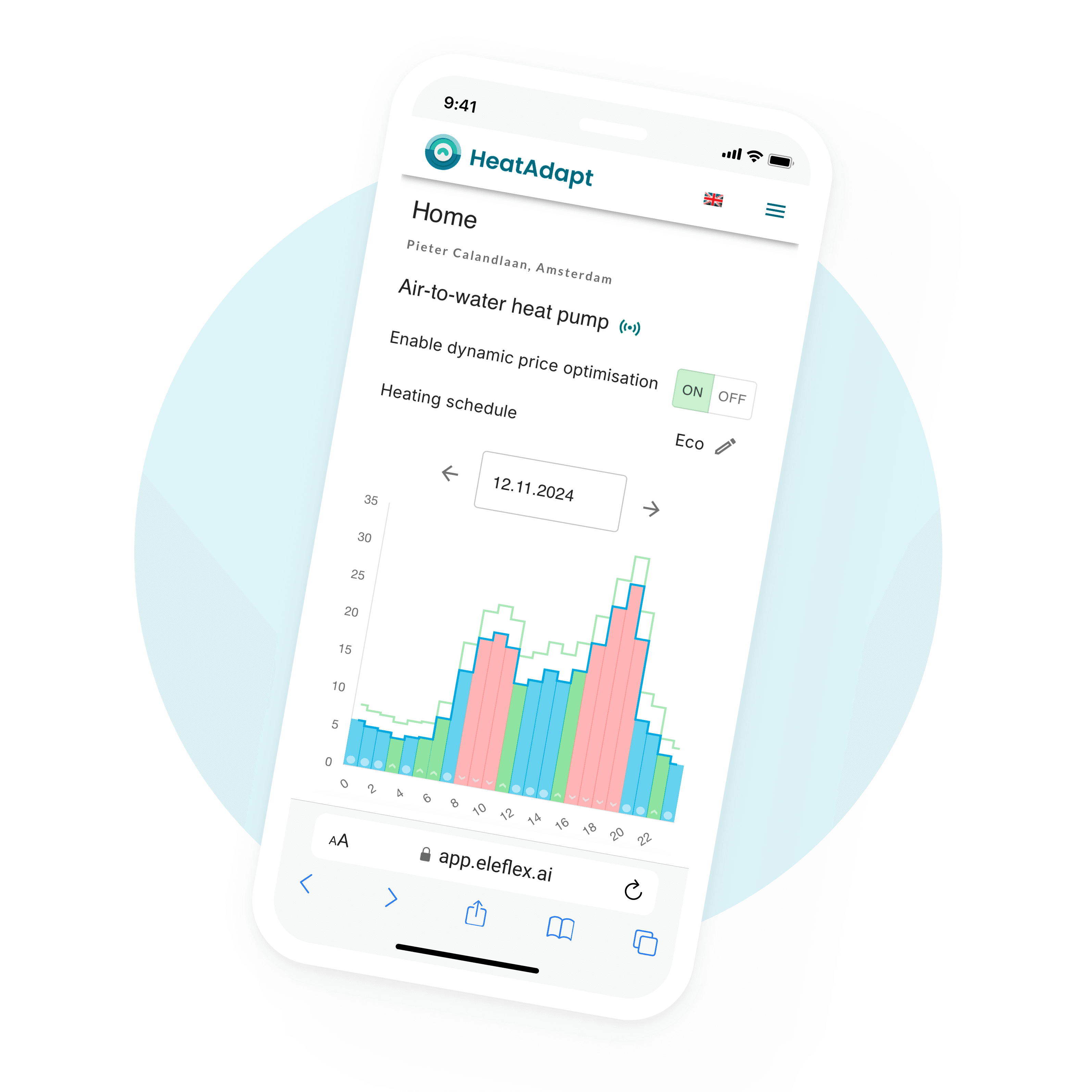 HeatAdapt-mobiilisovellus näyttää seuraavan vuorokauden lämmitysaikataulun